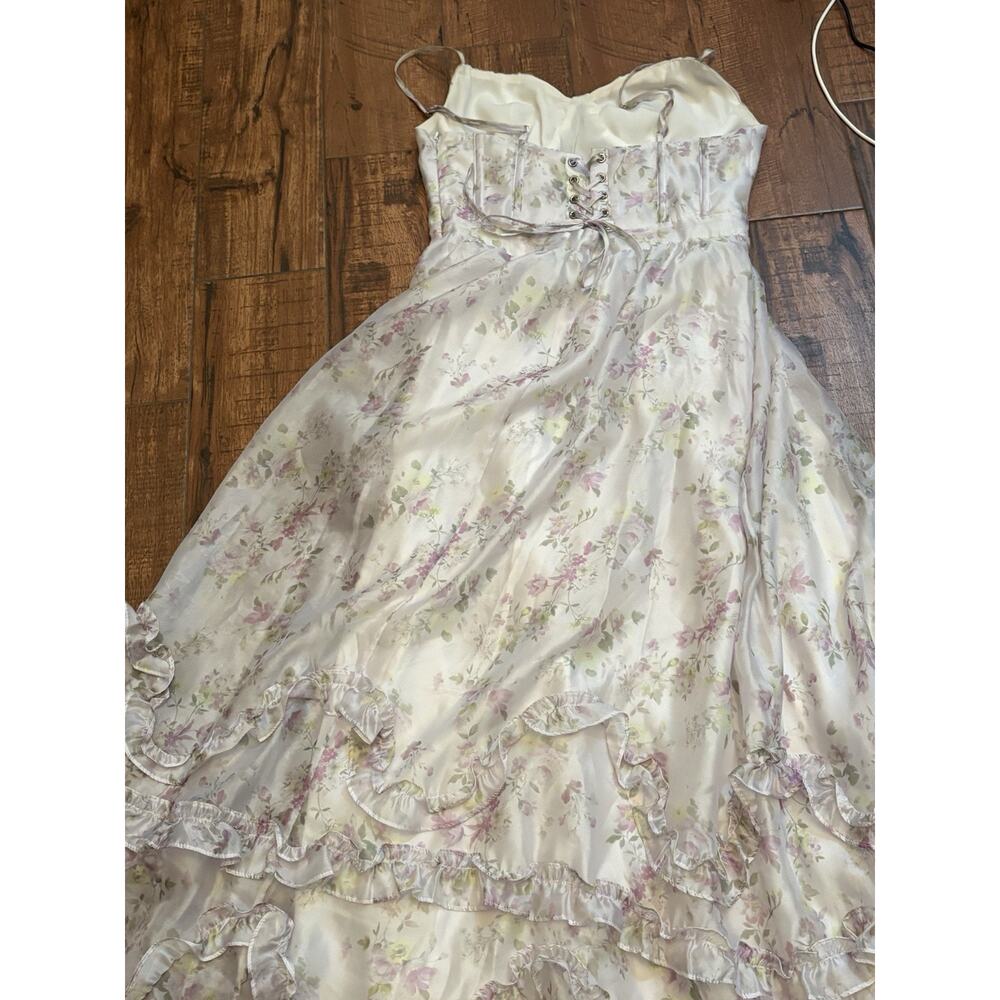 Altar'd State Floral Chiffon Maxi Dress Long Lace-Up Ruffle Womens Size L - Picture 7 of 8